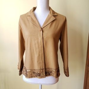 Gold raw silk top with beading